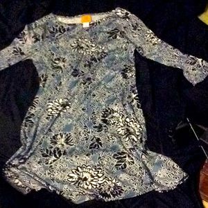 Blue and white long sleeve print dress